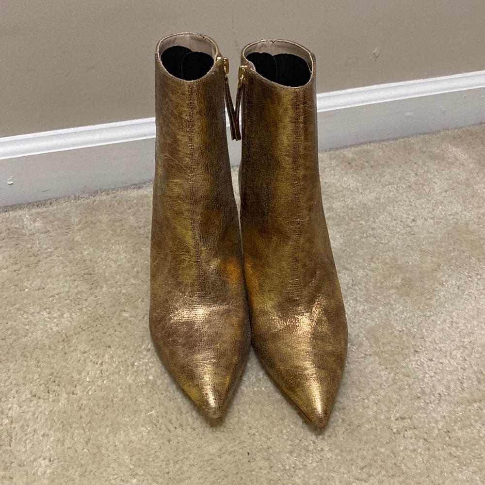 Zara Golden Leather High Heel Ankle Boots